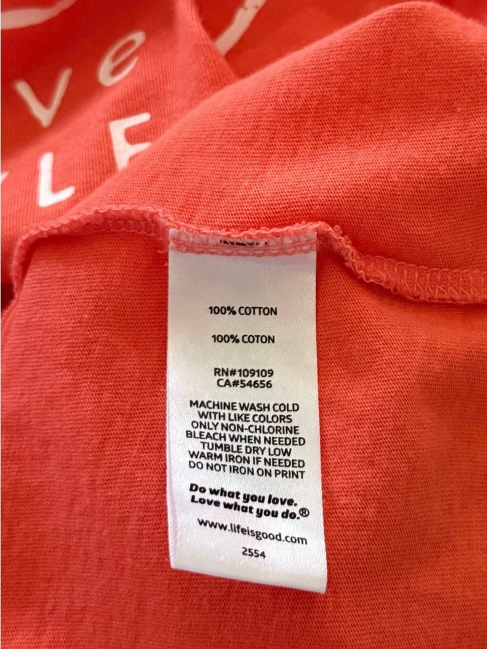 Life Is Good Coral Short Sleeve Tee with Script Patch - Picture 5 of 6